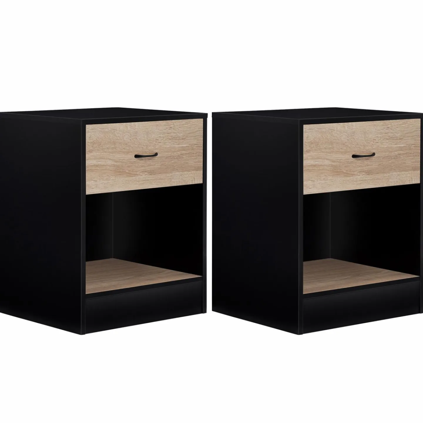 Tables de nuit en bois noir et façon hêtre avec tiroir*IDMarket