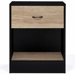 Tables de nuit en bois noir et façon hêtre avec tiroir*IDMarket