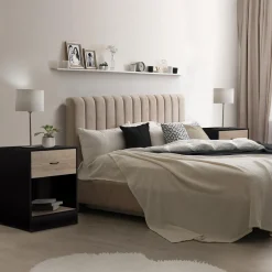 Tables de nuit en bois noir et façon hêtre avec tiroir*IDMarket