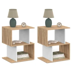 Tables de nuit en forme de S effet hêtre et blanc*IDMarket Online