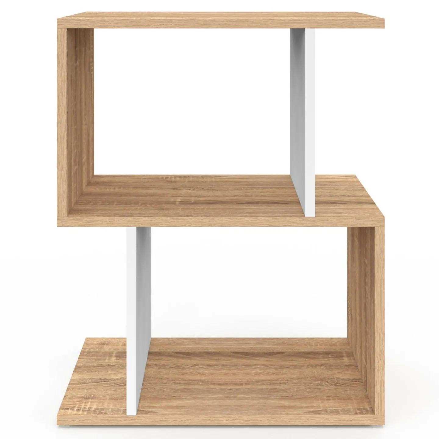 Tables de nuit en forme de S effet hêtre et blanc*IDMarket Online