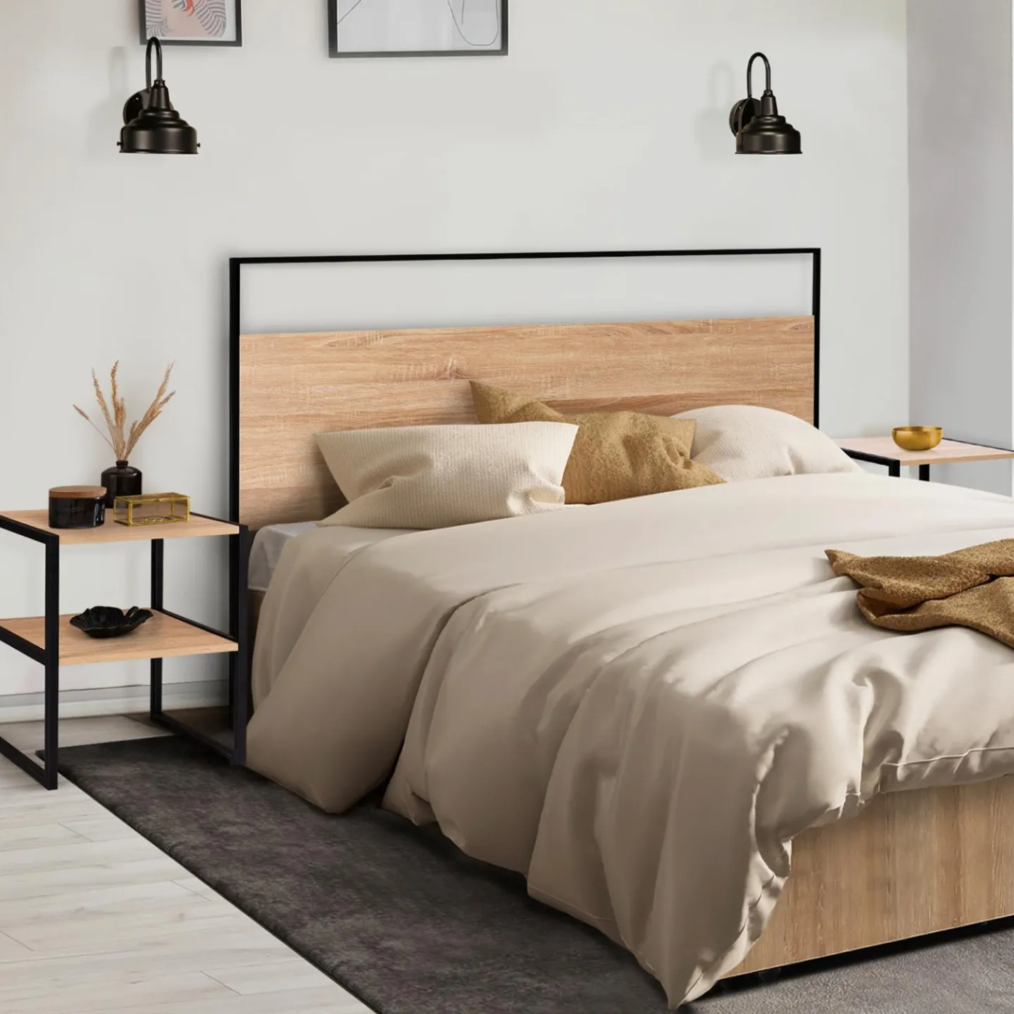 Tables de nuit industrielles bois et métal noir*IDMarket Hot