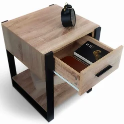 Tables de nuit industrielles bois et noir 1 tiroir*IDMarket Discount