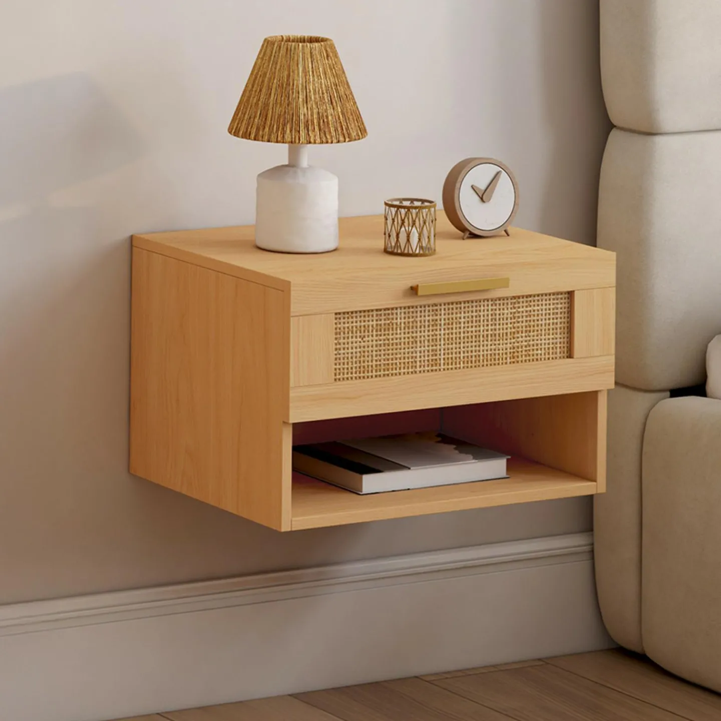 Tables de nuit murales cannage et bois*IDMarket Hot