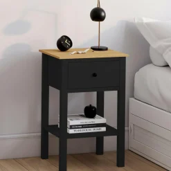 Tables de nuit noire et bois avec tiroir et tablette*IDMarket