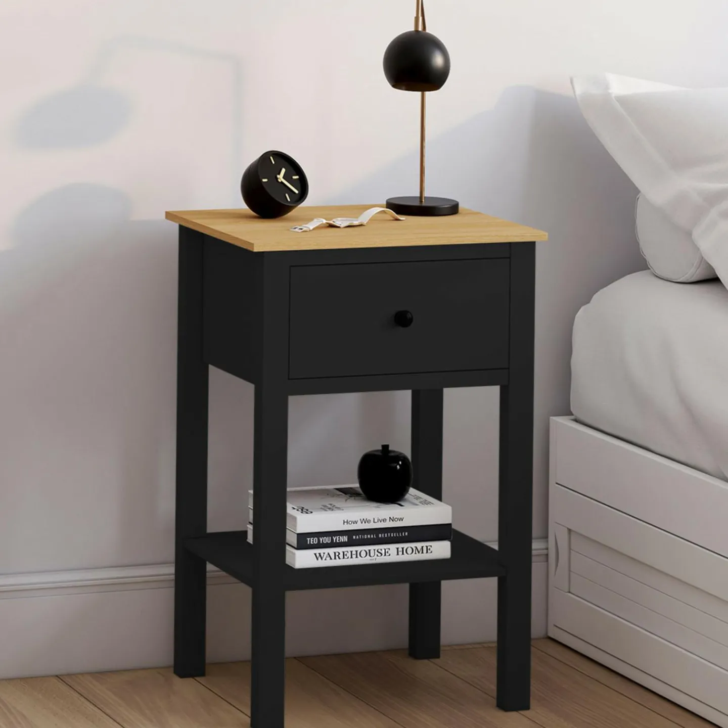Tables de nuit noire et bois avec tiroir et tablette*IDMarket