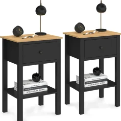 Tables de nuit noire et bois avec tiroir et tablette*IDMarket