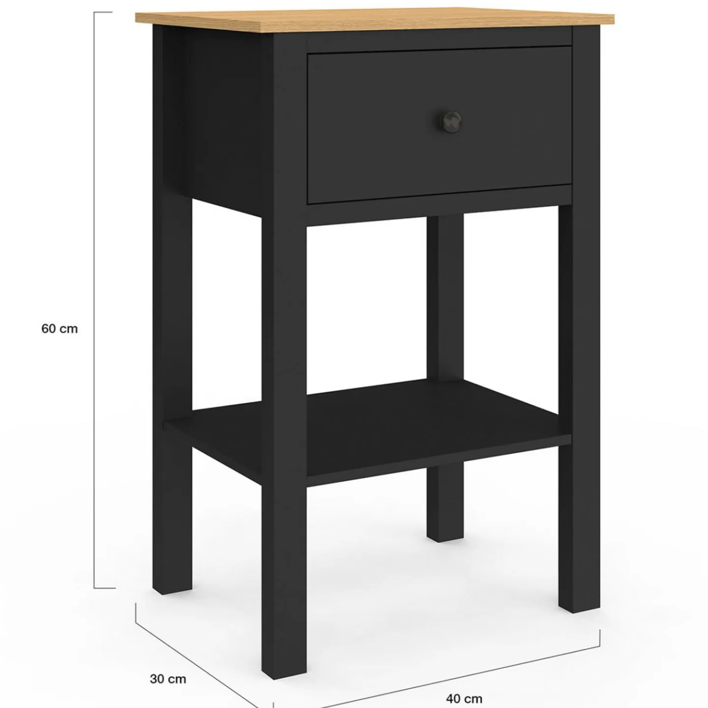 Tables de nuit noire et bois avec tiroir et tablette*IDMarket