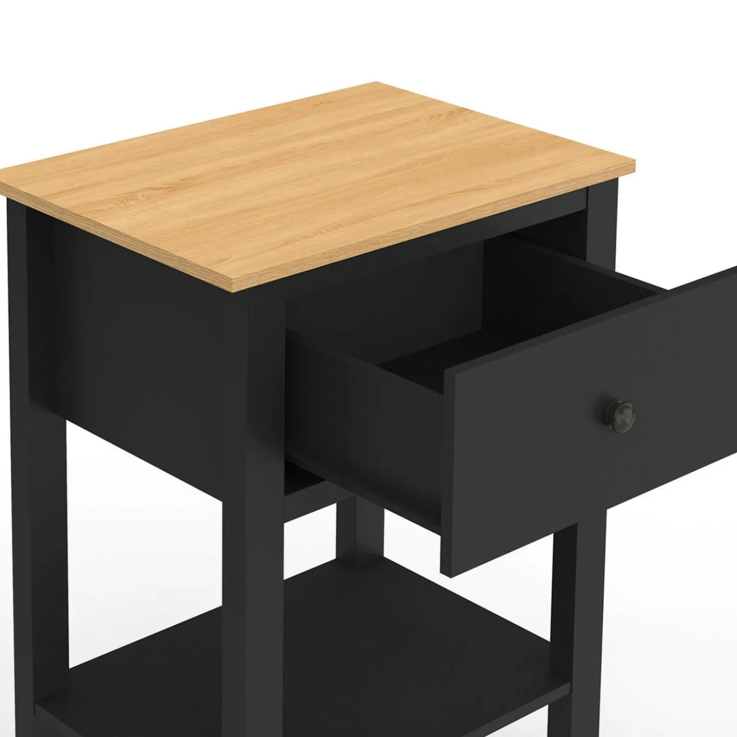 Tables de nuit noire et bois avec tiroir et tablette*IDMarket