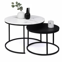 Tables gigognes rondes effet marbre et bois noir*IDMarket Outlet