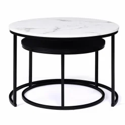 Tables gigognes rondes effet marbre et bois noir*IDMarket Outlet