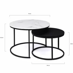 Tables gigognes rondes effet marbre et bois noir*IDMarket Outlet