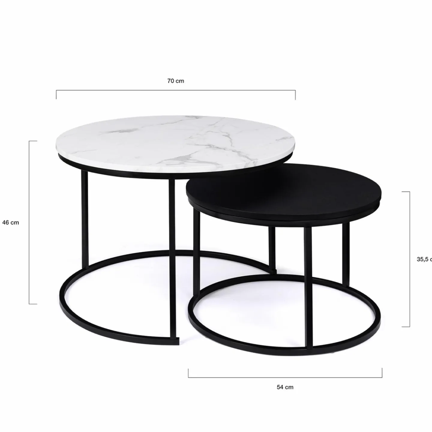 Tables gigognes rondes effet marbre et bois noir*IDMarket Outlet
