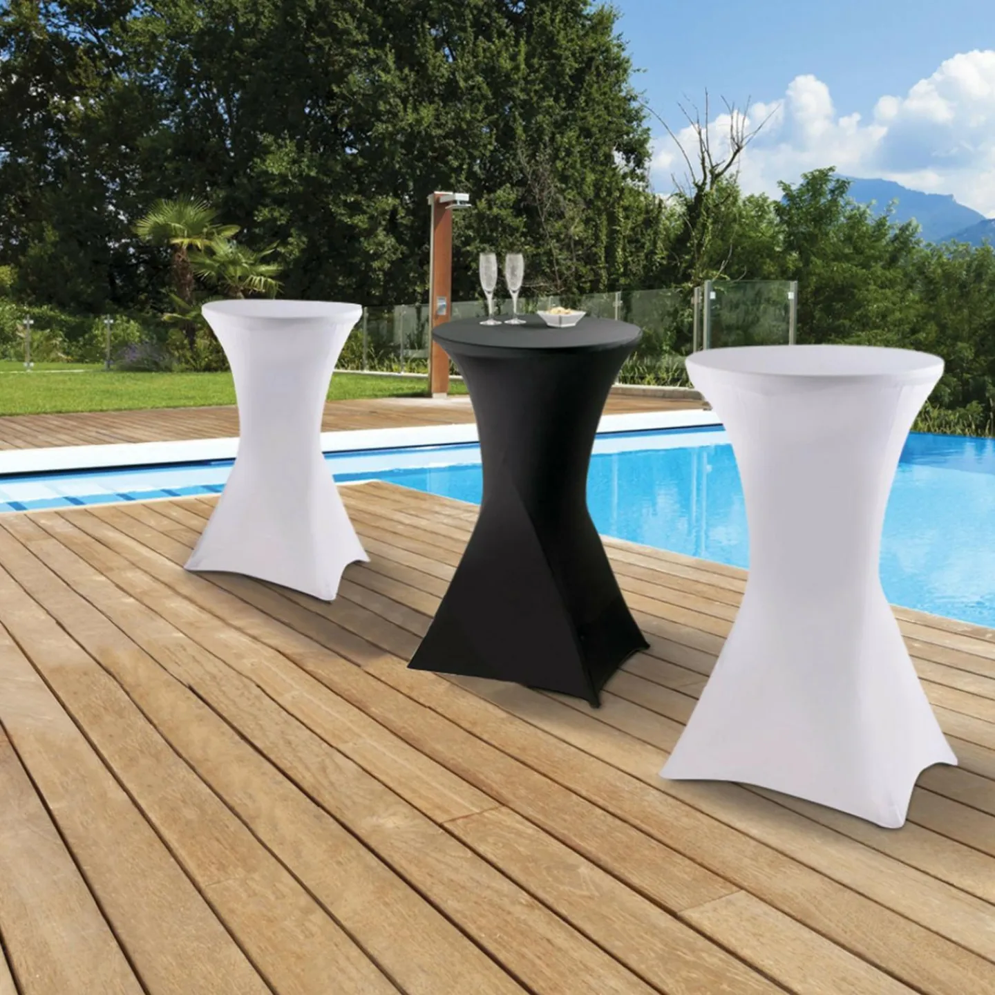 Tables hautes pliantes d’extérieur + housses blanches*IDMarket Best