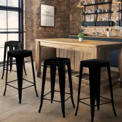 Tabouret style industriel noir mat x4*IDMarket Online