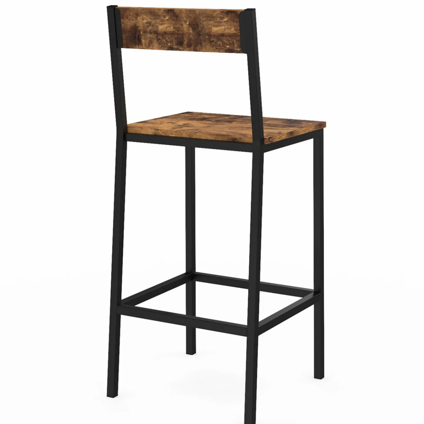 Tabourets de bar avec dossier style industriel bois foncé et noir*IDMarket Hot