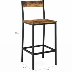Tabourets de bar avec dossier style industriel bois foncé et noir*IDMarket Hot