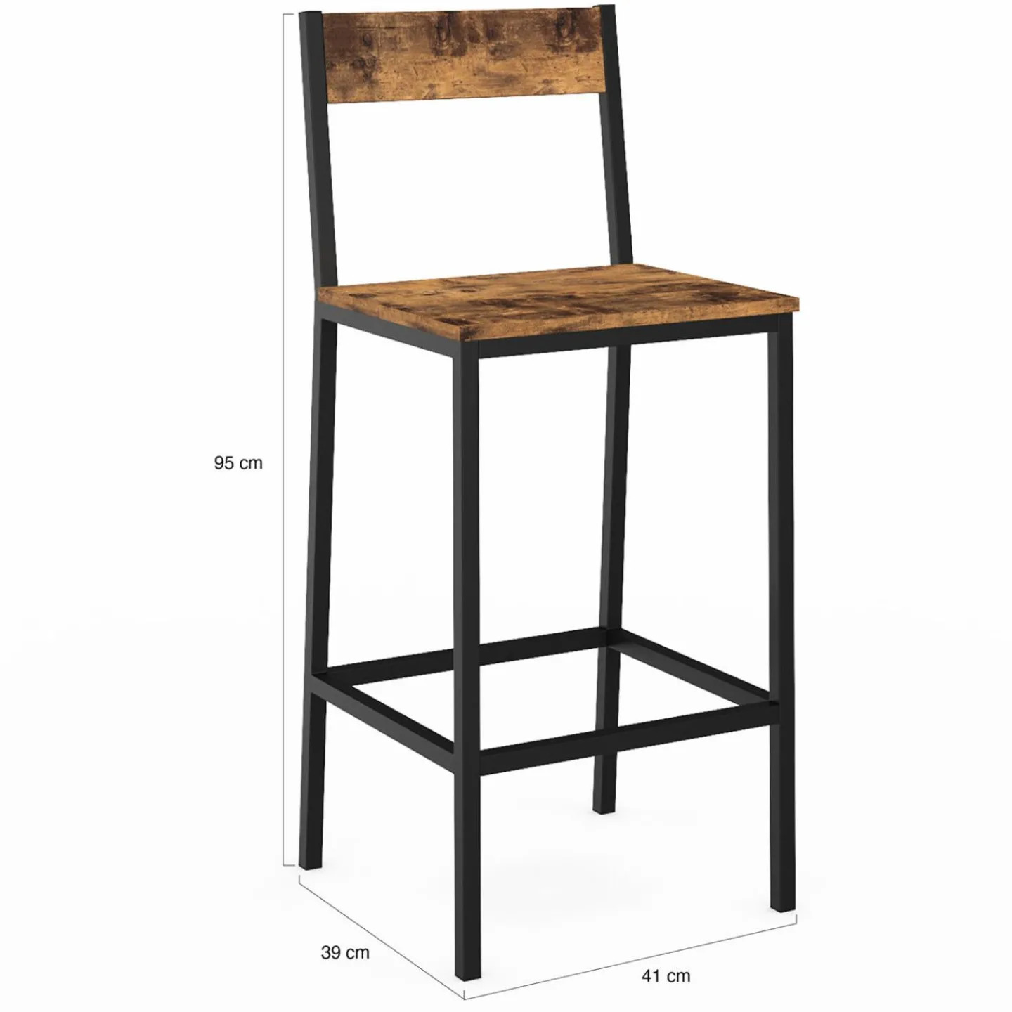 Tabourets de bar avec dossier style industriel bois foncé et noir*IDMarket Hot