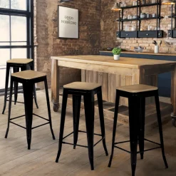 Tabourets de bar bois et métal noir empilables x4*IDMarket Discount