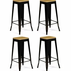 Tabourets de bar bois et métal noir empilables x4*IDMarket Discount