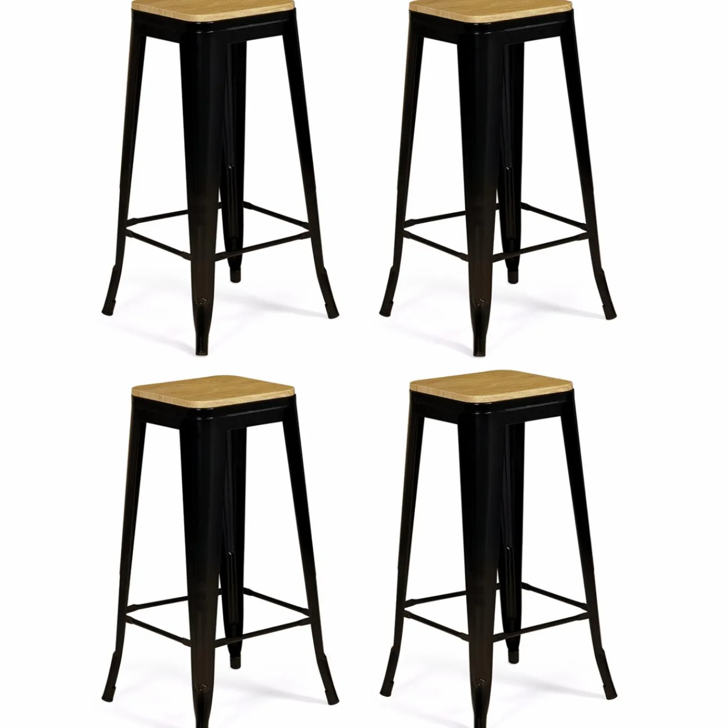 Tabourets de bar bois et métal noir empilables x4*IDMarket Discount