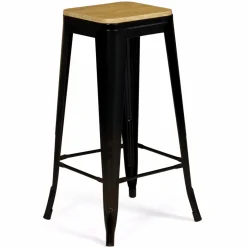 Tabourets de bar bois et métal noir empilables x4*IDMarket Discount