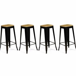Tabourets de bar bois et métal noir empilables x4*IDMarket Discount