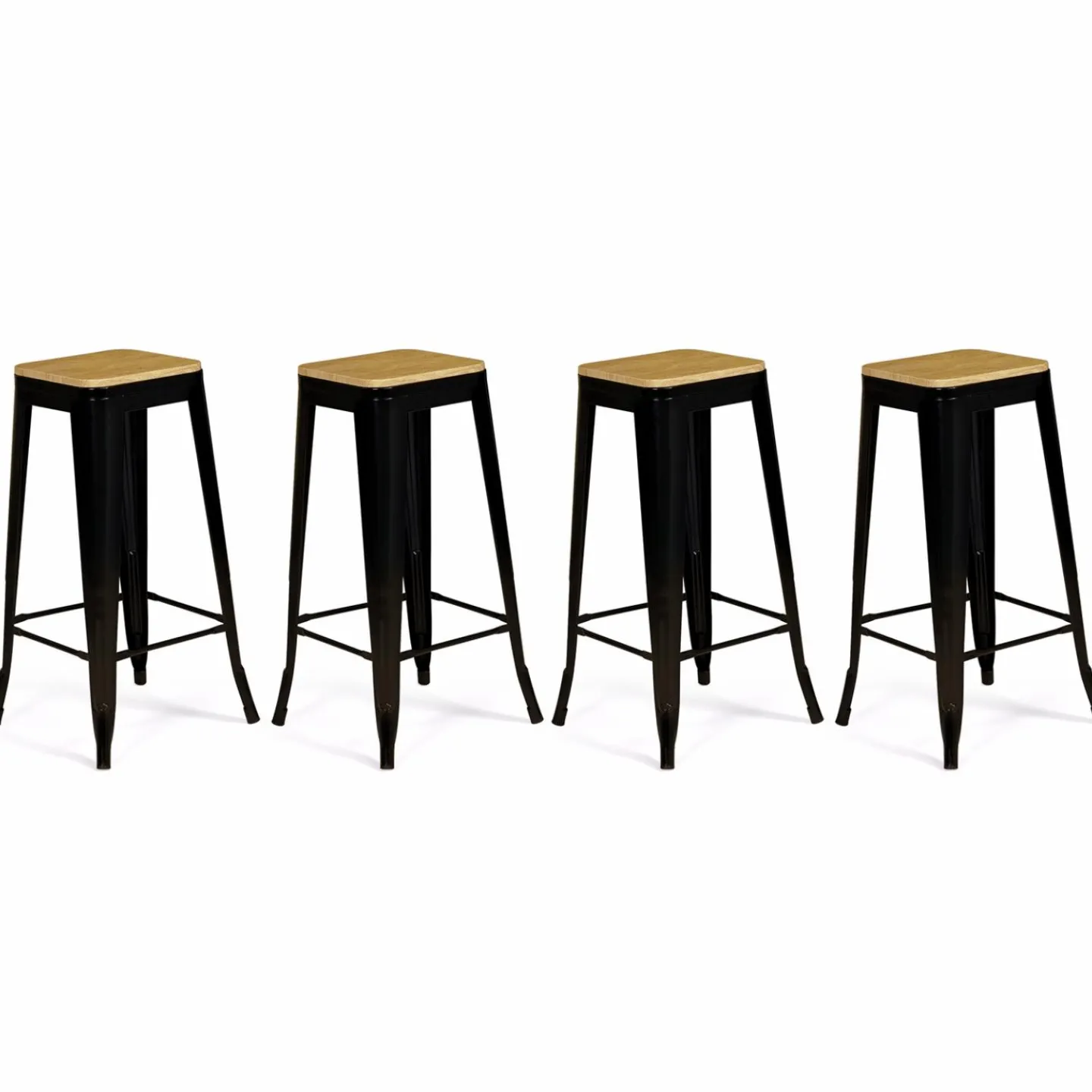 Tabourets de bar bois et métal noir empilables x4*IDMarket Discount