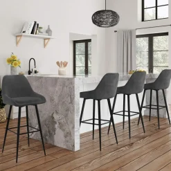 Tabourets de bar confortables en velours gris foncé avec accoudoirs*IDMarket Discount