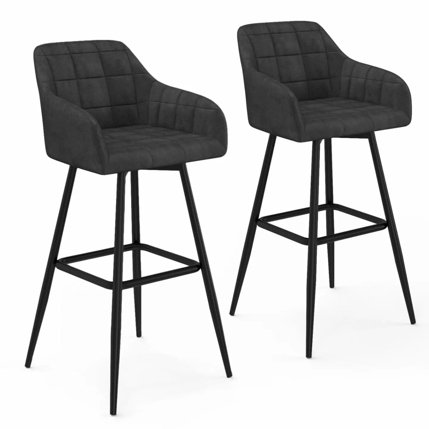 Tabourets de bar en velours gris foncé avec accoudoirs : lot de 2*IDMarket Best