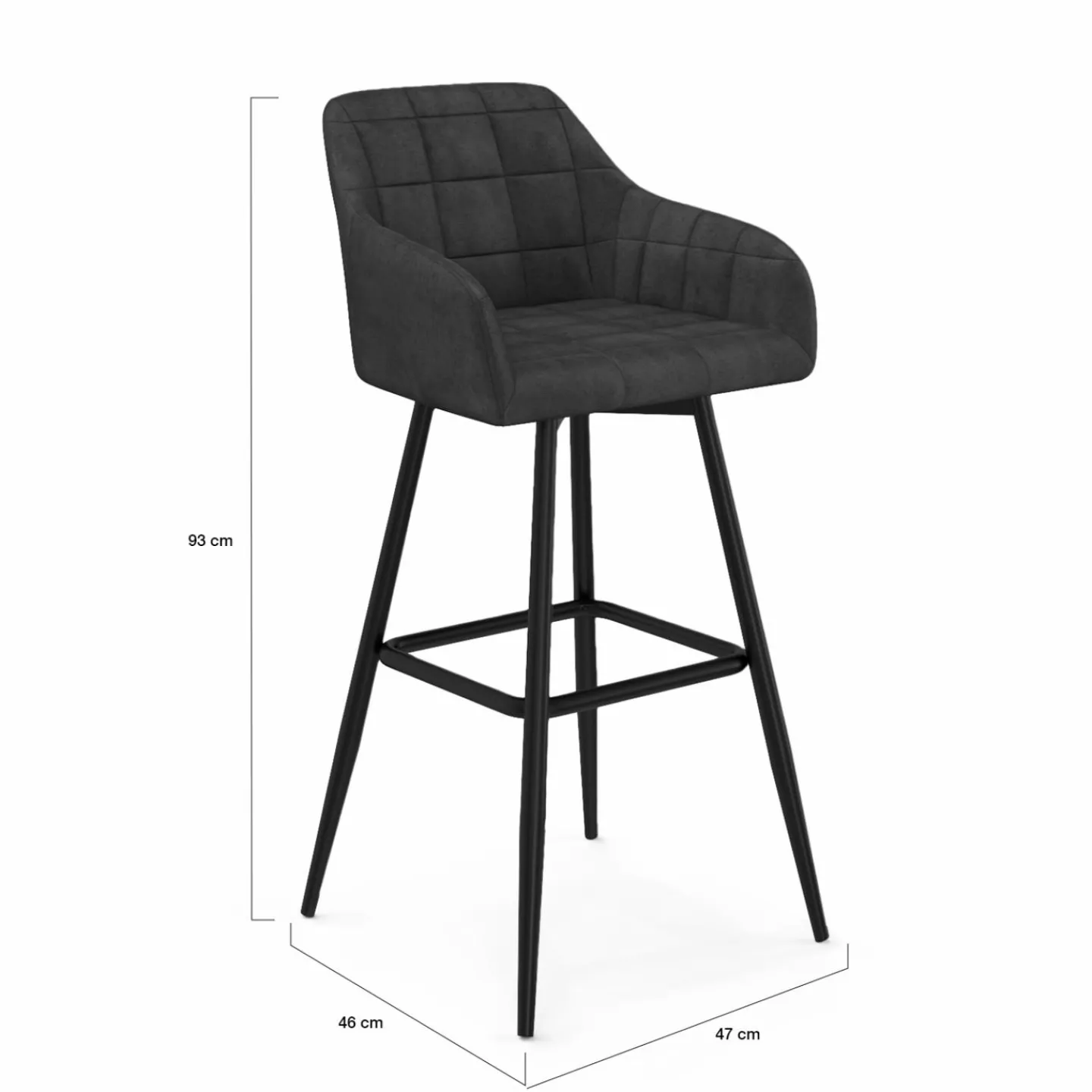 Tabourets de bar en velours gris foncé avec accoudoirs : lot de 2*IDMarket Best
