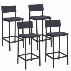 Tabourets de bar en velours et métal gris anthracite : lot de 4*IDMarket