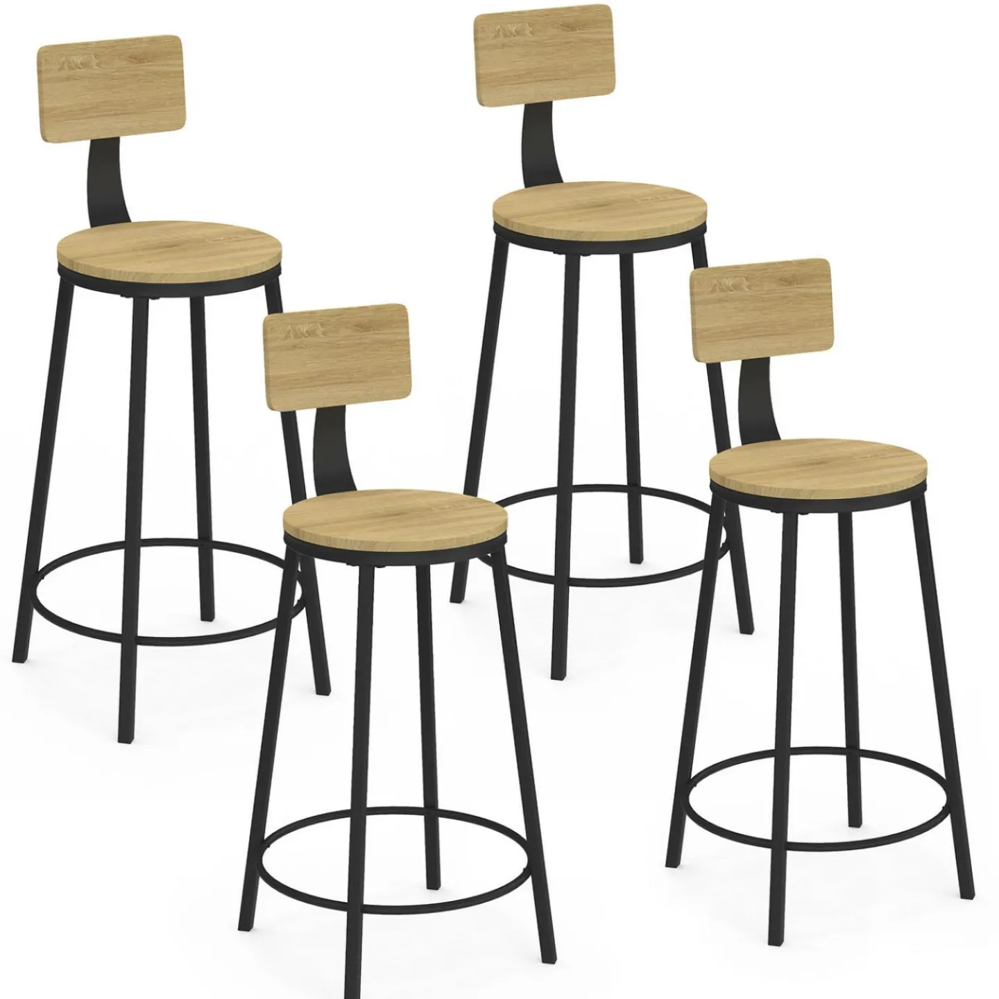 Tabourets de bar industriel avec dossier bois et métal noir*IDMarket Hot