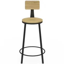 Tabourets de bar industriel avec dossier bois et métal noir*IDMarket Hot