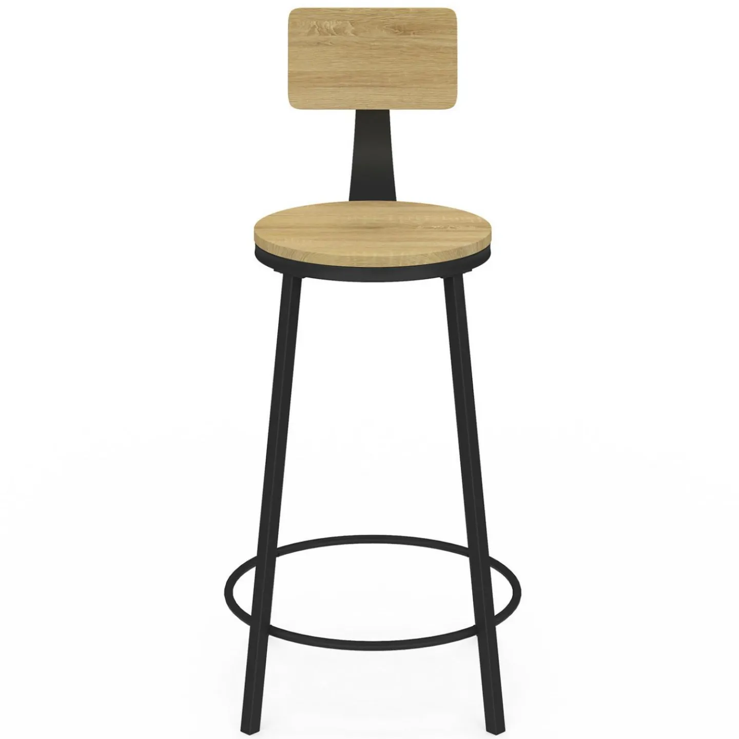 Tabourets de bar industriel avec dossier bois et métal noir*IDMarket Hot