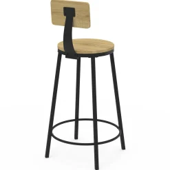 Tabourets de bar industriel avec dossier bois et métal noir*IDMarket Hot