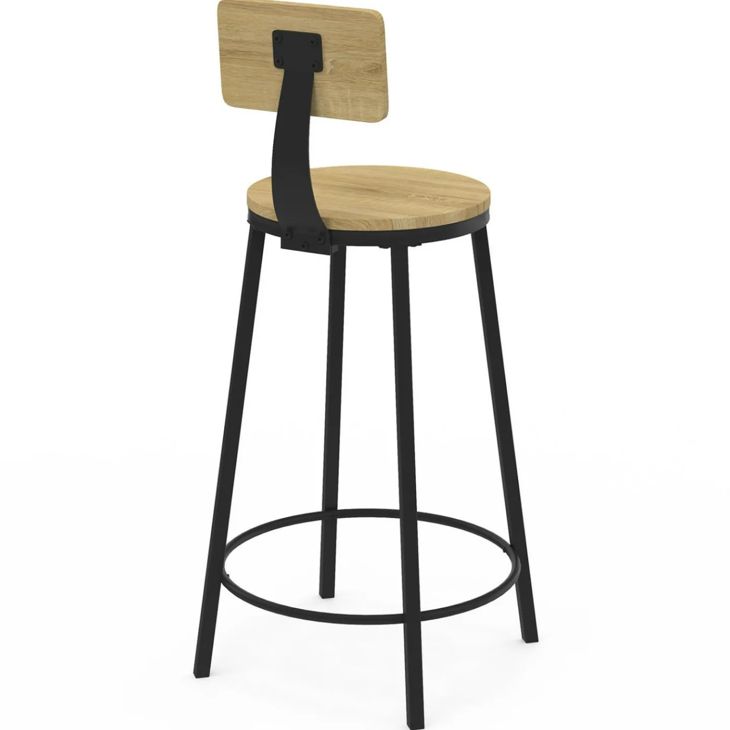 Tabourets de bar industriel avec dossier bois et métal noir*IDMarket Hot