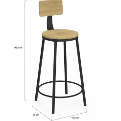 Tabourets de bar industriel avec dossier bois et métal noir*IDMarket Hot