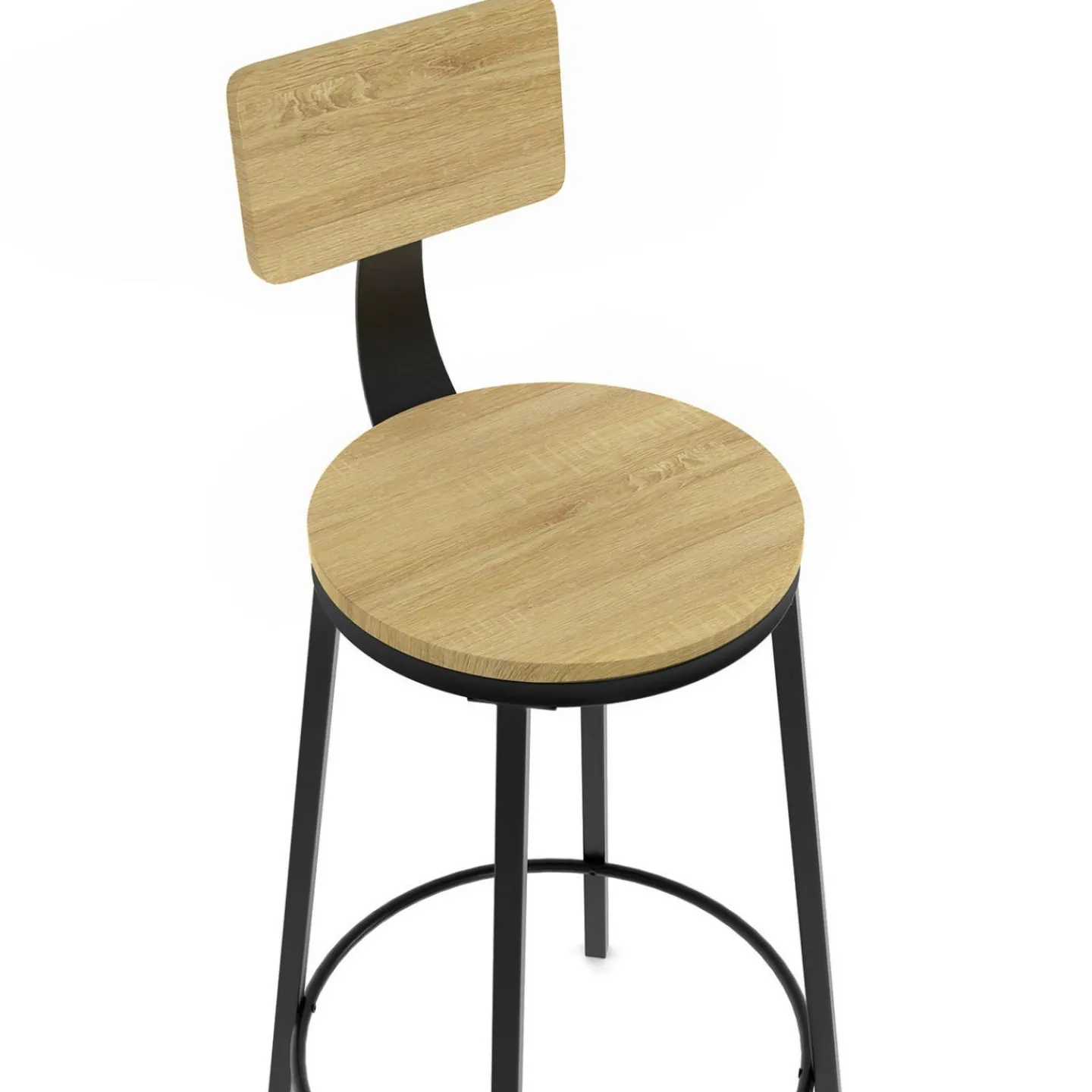 Tabourets de bar industriel avec dossier bois et métal noir*IDMarket Hot