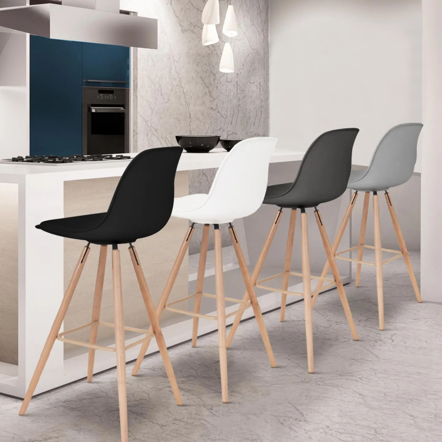 Tabourets de bar mix color gris, blanc et noir : lot de 4*IDMarket Online
