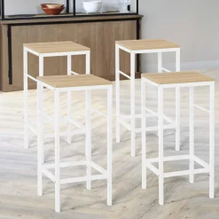 Tabourets de bar métal blanc et bois style industriel*IDMarket
