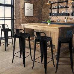 Tabourets de bar métal noir avec dossier*IDMarket Discount