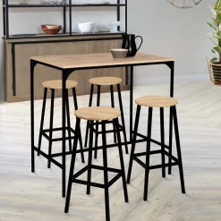 Tabourets de bar ronds bois et métal noir x4*IDMarket Hot