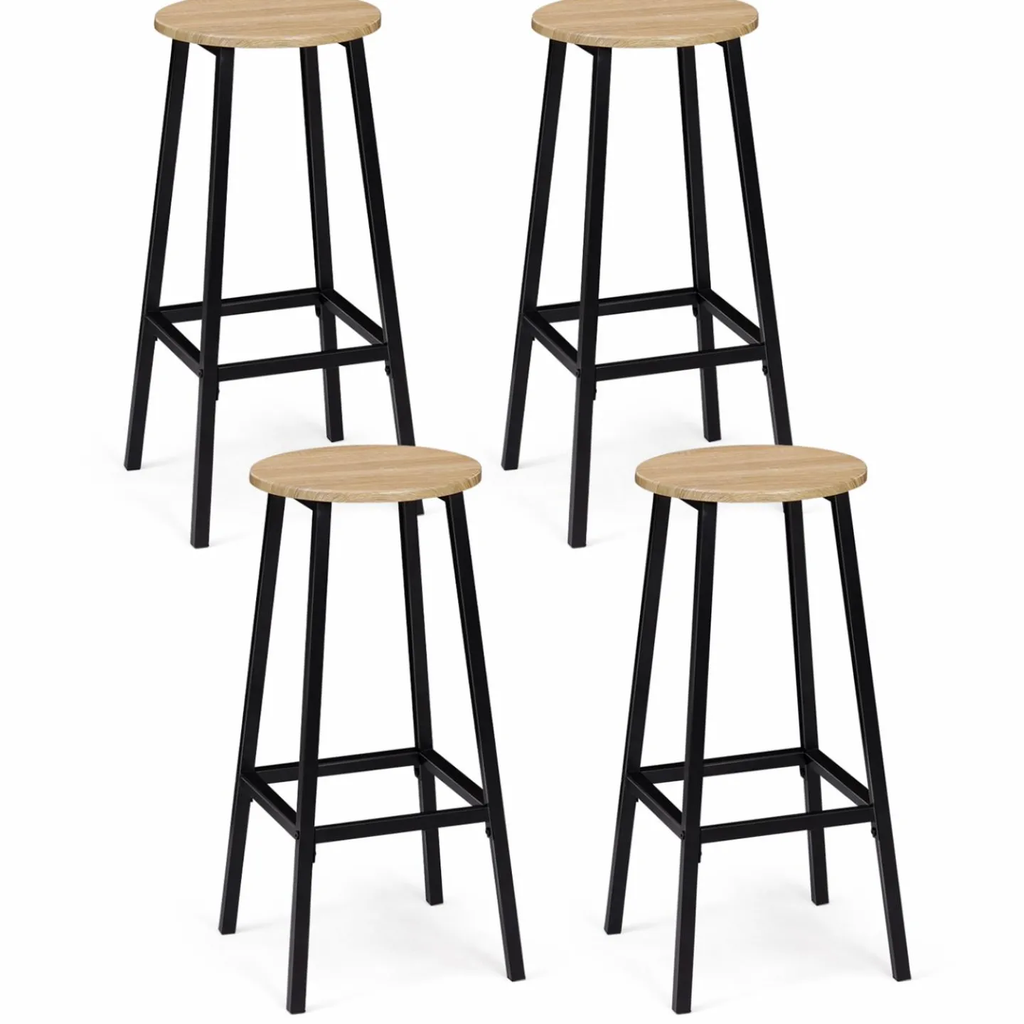 Tabourets de bar ronds bois et métal noir x4*IDMarket Hot