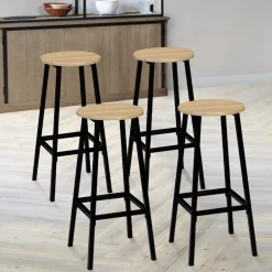 Tabourets de bar ronds bois et métal noir x4*IDMarket Hot