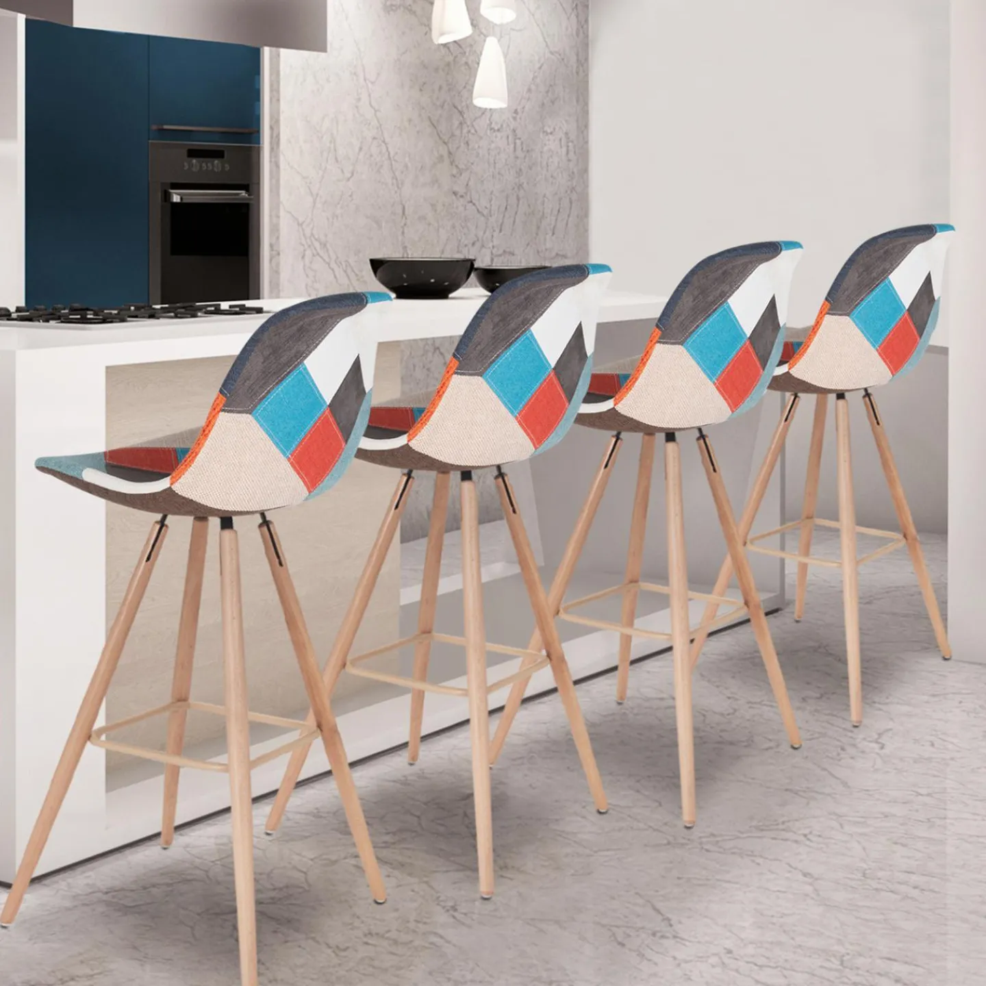 Tabourets de bar scandinaves patchwork multicolore*IDMarket Online