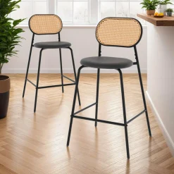 Tabourets de bar vintage métal noir et cannage*IDMarket Discount