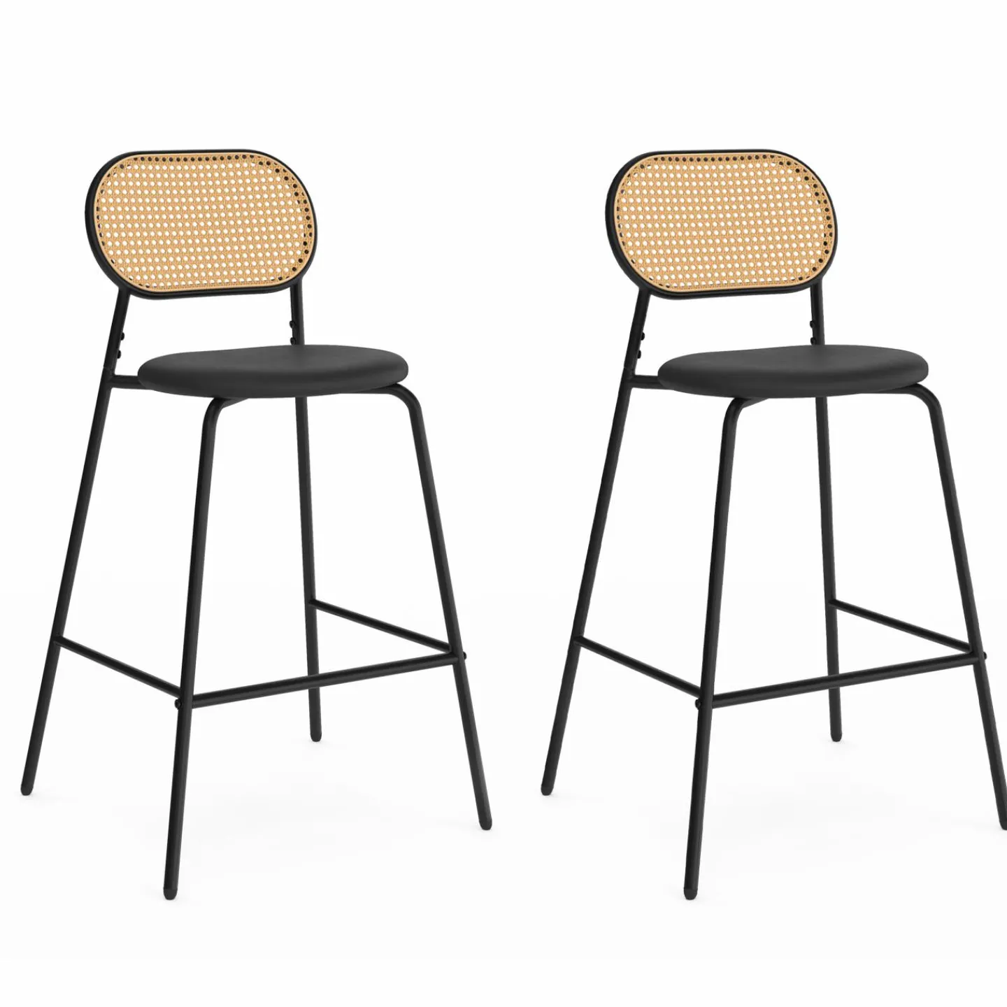 Tabourets de bar vintage métal noir et cannage*IDMarket Discount