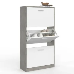 Étagère à chaussures grise 3 portes blanches*IDMarket Discount
