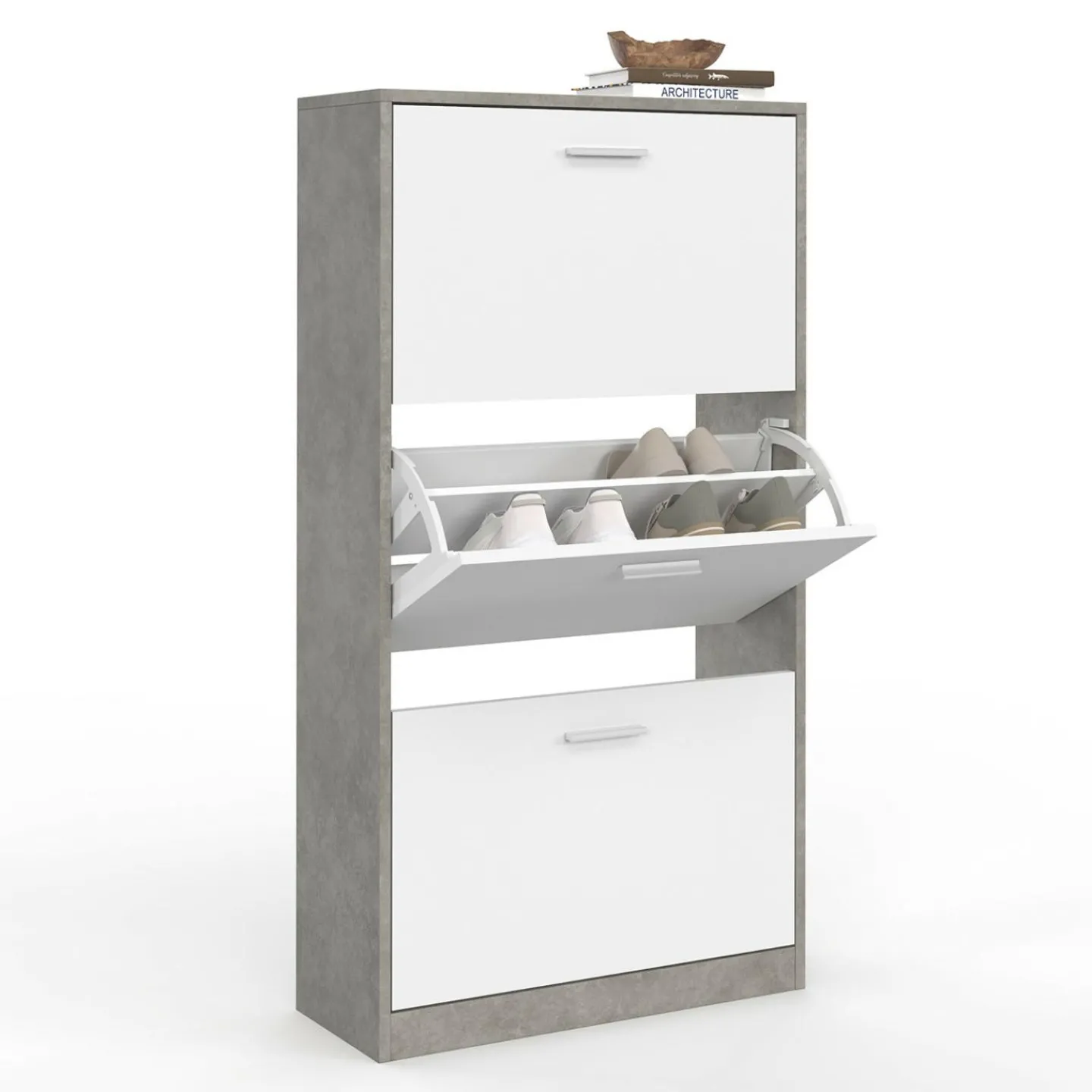 Étagère à chaussures grise 3 portes blanches*IDMarket Discount